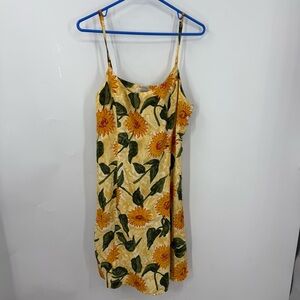 Express vintage Y2K 90s large sunflower print mini dress w/side buttons 13/14